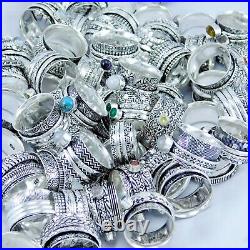100 Pieces Gemstone 925 Sterling Silver Plated Spinner Ring US Size 5-12 Lot