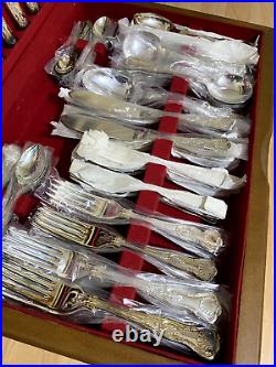 112 Piece Sheffield Silver Cutlery Canteen in Wooden Case