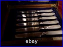 12 Piece Antique Mother of Pearl Knife and Fork Set In Canteen Box