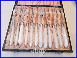 12 piece Cake/Dessert Cutlery Set in Mother of Pearl and Silver Plate superb