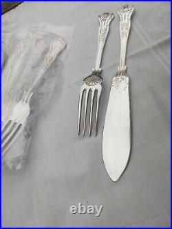 16 Piece Vintage KINGS Silver Plate Fish Knives Forks 8 Sets