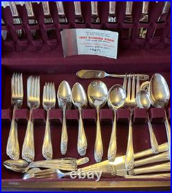 1847 Rogers Brothers 103 Piece Silver Plate 1950 Daffodil Flatware Set Box