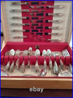 1847 Vintage Rogers Bros Silverware 117 Piece In Wooden Box