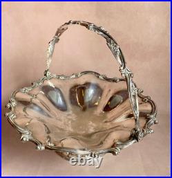 1860/70 Silver Plated Bread Fruit Basket Centre Piece Pierced Ornate Handle