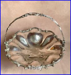1860/70 Silver Plated Bread Fruit Basket Centre Piece Pierced Ornate Handle