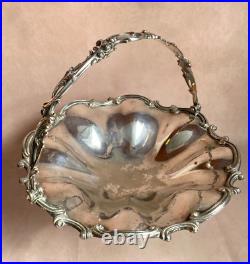 1860/70 Silver Plated Bread Fruit Basket Centre Piece Pierced Ornate Handle