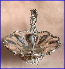 1860/70 Silver Plated Bread Fruit Basket Centre Piece Pierced Ornate Handle