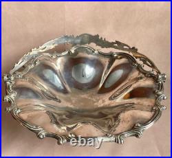 1860/70 Silver Plated Bread Fruit Basket Centre Piece Pierced Ornate Handle
