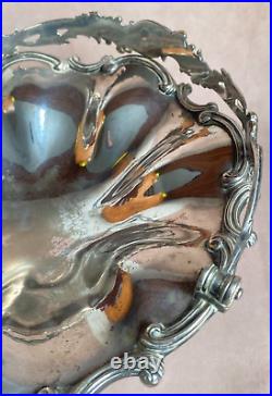 1860/70 Silver Plated Bread Fruit Basket Centre Piece Pierced Ornate Handle