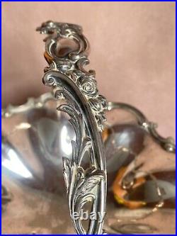 1860/70 Silver Plated Bread Fruit Basket Centre Piece Pierced Ornate Handle