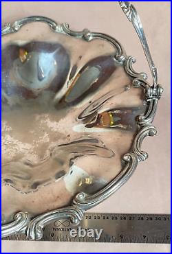 1860/70 Silver Plated Bread Fruit Basket Centre Piece Pierced Ornate Handle