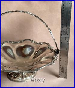1860/70 Silver Plated Bread Fruit Basket Centre Piece Pierced Ornate Handle