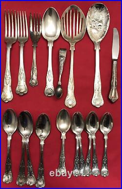 18 Pc KINGS Pattern Silverplated FLATWARE MIX + SERVING PCS Mixed Makers