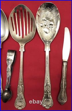 18 Pc KINGS Pattern Silverplated FLATWARE MIX + SERVING PCS Mixed Makers