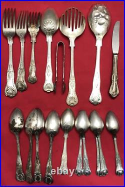 18 Pc KINGS Pattern Silverplated FLATWARE MIX + SERVING PCS Mixed Makers