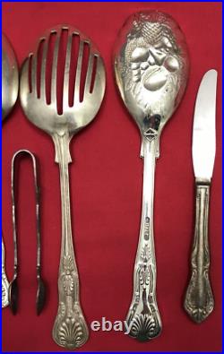 18 Pc KINGS Pattern Silverplated FLATWARE MIX + SERVING PCS Mixed Makers