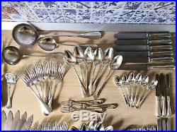 1935 Christofle Fidelio Baguette Silver Plated 62 piece cutlery set ladle oyster