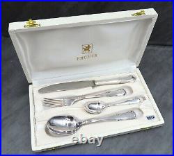 1972 Ercuis Silver Plated Cutlery Set Boxed Cased Monogrammed Florence Baptism