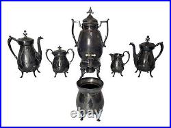 19th C. Antique 6 Piece Manhattan Plate Co Silver Plated Coffee Tea Service Set
