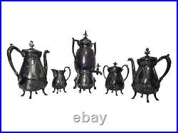 19th C. Antique 6 Piece Manhattan Plate Co Silver Plated Coffee Tea Service Set