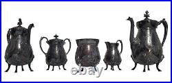 19th C. Antique 6 Piece Manhattan Plate Co Silver Plated Coffee Tea Service Set
