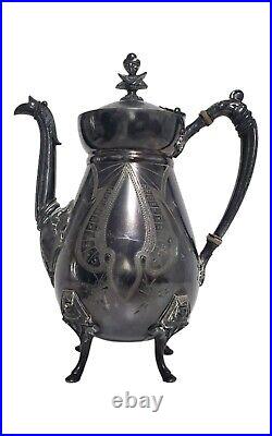 19th C. Antique 6 Piece Manhattan Plate Co Silver Plated Coffee Tea Service Set