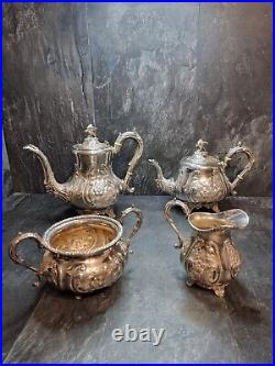 19th Century Silver Plated Victorian 4 Piece Hand Chased Tea/Coffee Set