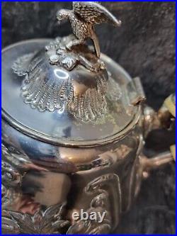 19th Century Silver Plated Victorian 4 Piece Hand Chased Tea/Coffee Set