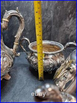 19th Century Silver Plated Victorian 4 Piece Hand Chased Tea/Coffee Set