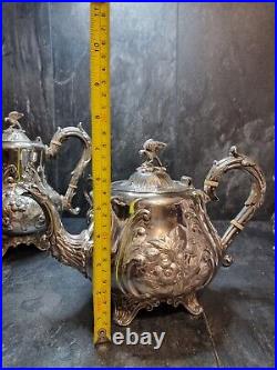 19th Century Silver Plated Victorian 4 Piece Hand Chased Tea/Coffee Set