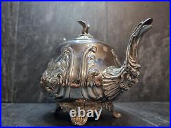 19th Century Silver Plated Victorian 4 Piece Hand Chased Tea/Coffee Set