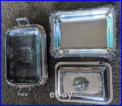 19thc Georgian Old Sheffield Plate 3 Piece Entree Covered Warming Server Dish