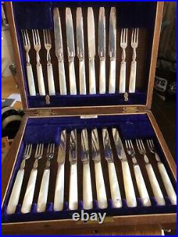 23 Piece Canteen Of Mother Of Pearl & Silver Plated Fruit Knives & Forks (mop-f)