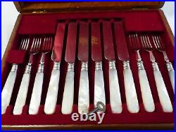 24 PIECE MAPPIN & WEBB SILVER PLATE and MOTHER OF PEARL HANDLE CUTLERY SET