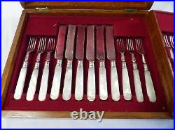 24 PIECE MAPPIN & WEBB SILVER PLATE and MOTHER OF PEARL HANDLE CUTLERY SET