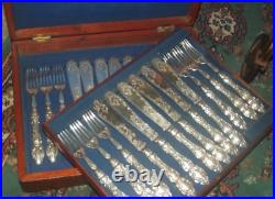 24 PIECE SILVER PLATED CANTEEN OF FISH KNIVES & FORKS PIERCED DECOR in box
