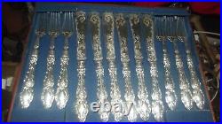 24 PIECE SILVER PLATED CANTEEN OF FISH KNIVES & FORKS PIERCED DECOR in box