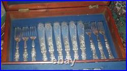 24 PIECE SILVER PLATED CANTEEN OF FISH KNIVES & FORKS PIERCED DECOR in box