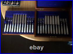 24 Piece Canteen Of Mother Of Pearl & Silver Plated Dining Knives & Forks(ff-73)