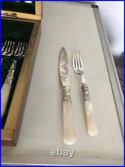 24 Piece Canteen Of Mother Of Pearl & Silver Plated Dining Knives & Forks(mop-e)