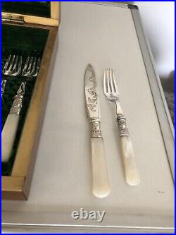 24 Piece Canteen Of Mother Of Pearl & Silver Plated Dining Knives & Forks(mop-e)