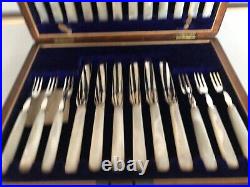 24 Piece Canteen Of Mother Of Pearl & Silver Plated Fruit Knives & Forks (mop-8)