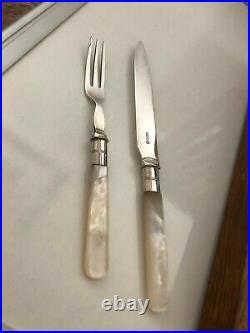 24 Piece Canteen Of Mother Of Pearl & Silver Plated Fruit Knives & Forks (pp-90)