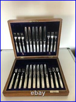 24 Piece Canteen Of Mother Of Pearl & Silver Plated Fruit Knives & Forks (pp-90)