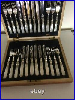 24 Piece Canteen Of Silver Plated & Mother Of Pearl Dessert Cutlery (mop 8x8)
