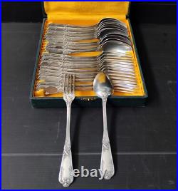 24-Piece Cutlery Set 12 Spoon 12 Fork Silver Plate Art Nouveau