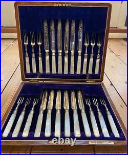 24 Piece Mother Of Pearl & Silver Plated Dessert Knives and Forks