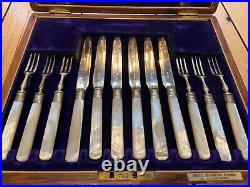 24 Piece Mother Of Pearl & Silver Plated Dessert Knives and Forks