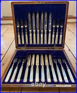24 Piece Mother Of Pearl & Silver Plated Dessert Knives and Forks