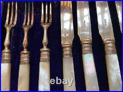 24 Piece Mother Of Pearl & Silver Plated Dessert Knives and Forks